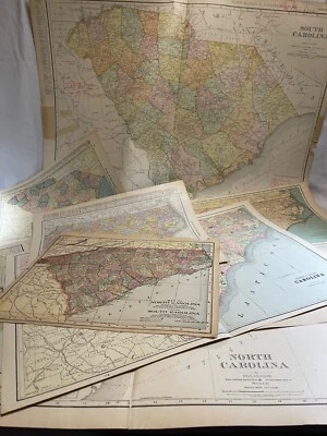 Антикварный полностью оригинальный!  Лот из (8) карт штатов Северная и Южная Каролина 1900-1911-е - Изображение 1 из 4