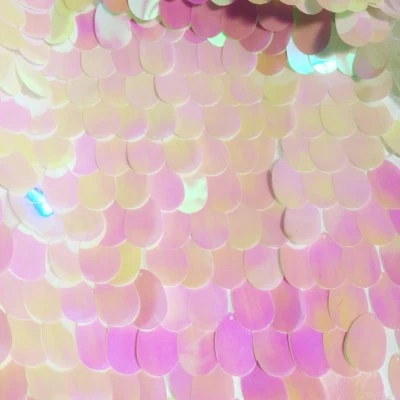 Jumbo Sequin Fabric TearDrop Sequins Stretch Wedding Iridescent Pink -130cm wide - Image 1 of 4