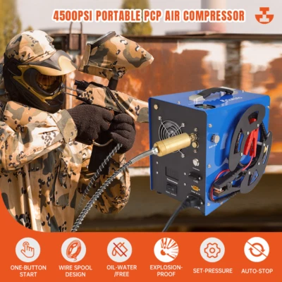 TOAUTO 30MPA High Pressure Pump Airgun Rifle PCP Air Compressor 4500PSI Auto Stop 110V