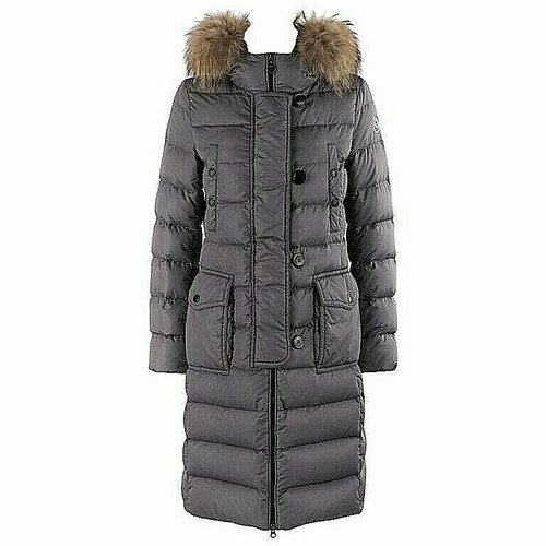"Giacca tampone Moncler ""Genevrier"" Giubbotto grigio pelliccia trapuntata cappotto parka taglia ""2"