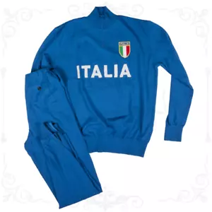 TUTA NAZIONALE AZZURRA ITALIA Ciclismo Vintage Cycle Made in Italy Tracksuit - Foto 1 di 7