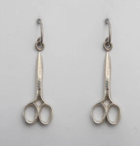 Scissors: Drop Earrings Silver 925 - Hairdressing - Mannequin - Barber - Picture 1 of 3