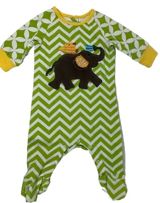 Mameluco Mud Pie Bebé Niños Niñas 0-6 Meses Verde Chevron Patas de Elefante Aplique Foto 1 de 4