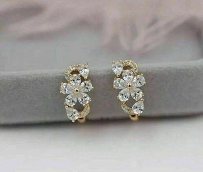 2.10 Ct Pear Cut Real Moissanite Drop/Dangle Earrings Gift Yellow Gold plated - Image 1 of 4