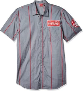 Official Coca-Cola Men's Striped Button Up Work Shirt with Logo Patch New - Picture 1 of 4