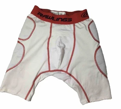 Rawlings baseball SLIDER SHORTS YOUTH Medium  White With Red band & Stitching - Image 1 of 3