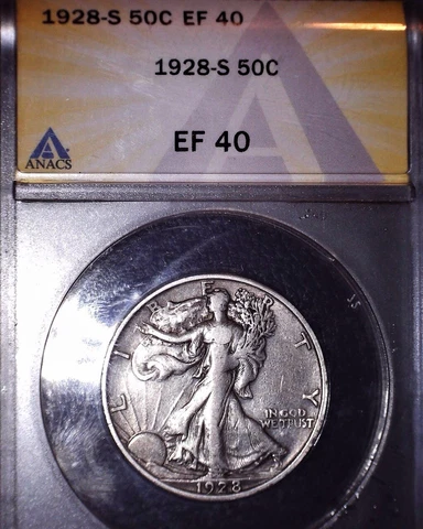 1928-S Walking Liberty Fifty Cent, ANACS EF40. Tough Date, Issue Free Cover
