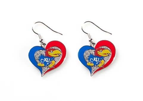 Kansas Jayhawks NCAA Team Swirl Heart Earrings Cover