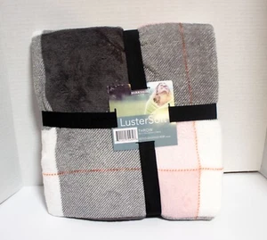 Berkshire Life LusterSoft Oversized Throw Blanket Gray Pink & White 50"x70" NEW - Picture 1 of 5