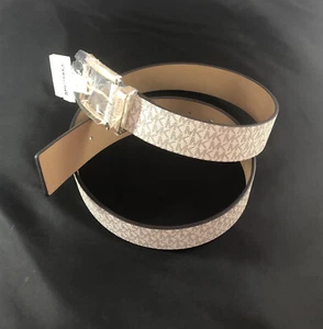 Cintura Michael Kors reversibile logo vaniglia firma pelle fibbia oro 553143C - Foto 1 di 4