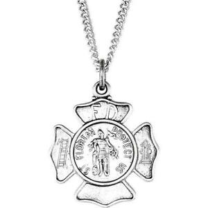 Sterling Silver St. Florian 18" Chain  Fireman Medal Necklace Pendant