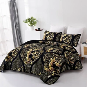 Marble Floral Soft Bedspread Quilted Coverlet Set Queen King Size Bed Pillowcase - Picture 1 of 12