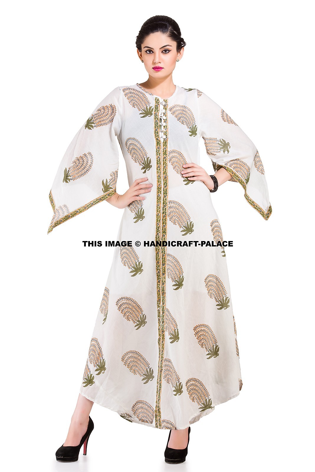 Indian One Piece Dress Cotton Tunic Gown Maxi White Woman Night Party Beach Wear Ebay