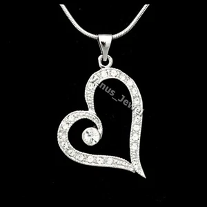 Clear Rhinestone Crystal Heart Pendant Necklace P113 - Picture 1 of 4
