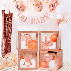 Rose Gold Balloon Box Clear Window Favor Baby Shower Boxes, Girl Decor - Picture 1 of 4