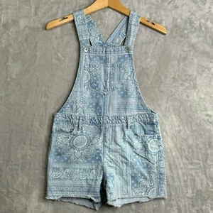 Childrens Place Shortalls Girls 10 Light Blue Bandana Print Denim Pockets CutOff - Picture 1 of 6