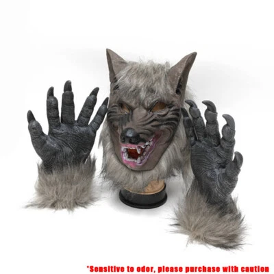 ⭐Halloween Wolf Head Face Mask Werewolf Claw Gloves Cosplay Costume Horror Props - Image 1 of 4