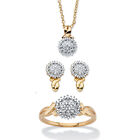 PalmBeach Jewelry Gold-Plated Genuine Diamond Cluster Jewelry Set 18-20 Inch