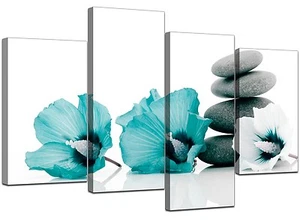Große türkis Blume Floral Leinwand Wandbilder Bilder 130 cm Set XL 4072 - Bild 1 von 9