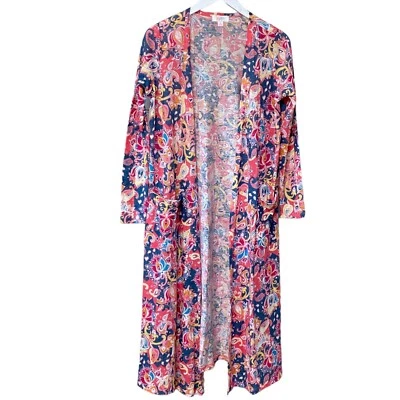 LULAROE Duster Small Sarah Long Cardigan Pink Blue Paisley Boho Loungewear NWT - Image 1 of 4