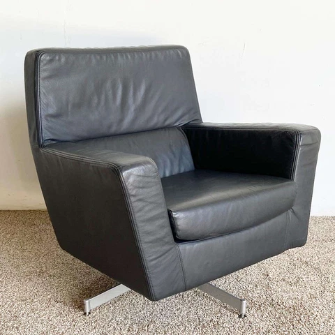 Danish Modern Black Leather Swivel Lounge Chair by BoConcept Cover