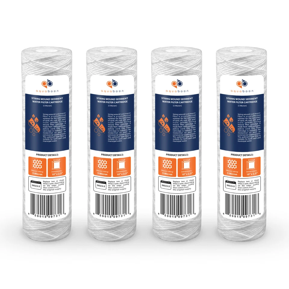4-Pack of 5 Micron Wound String Sediment Water Filter Cartridges 10"x2,5" for RO - Image 1 of 1