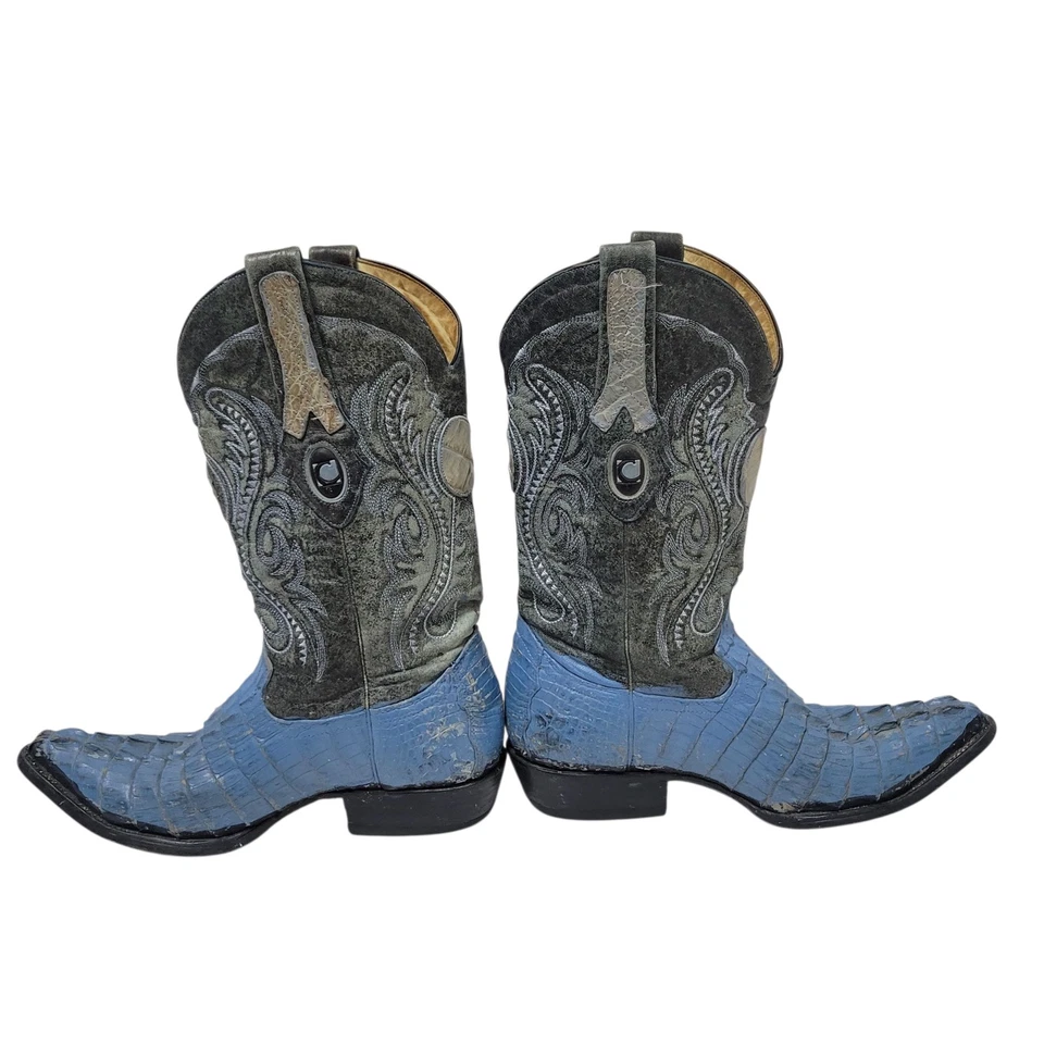 CUADRA Hombres Vaquero Occidental Auténtico Cuero Caimán Azul Gris Botas Talla 9 Foto 1 de 4