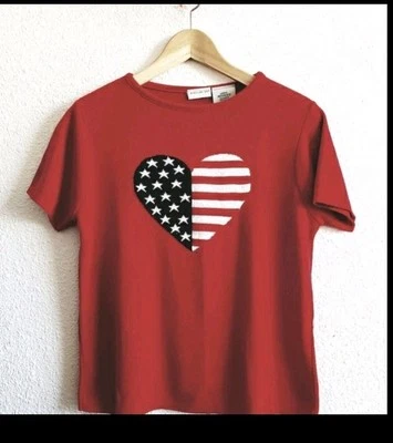 Top Paritoc Flag Heart Mujer Rojo Manga Corta Blanco Ciervo Talla M. Foto 1 de 4