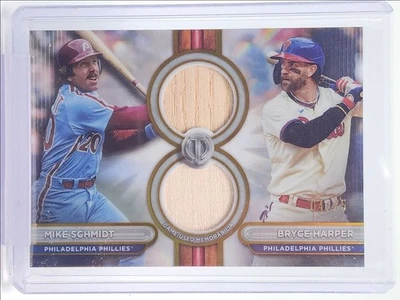 MIKE SCHMIDT BRYCE HARPER 2024 TOPPS TRIBUTE DUAL USED PATCH GOLD /75 Q3266 - Image 1 of 2