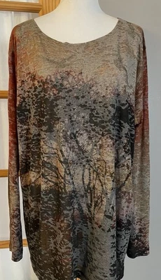 70-е Туника Тон Земли Топ Женщины 3X Стразы Птицы Природа Сделано в США Бохо Повседневная - Изображение 1 из 4