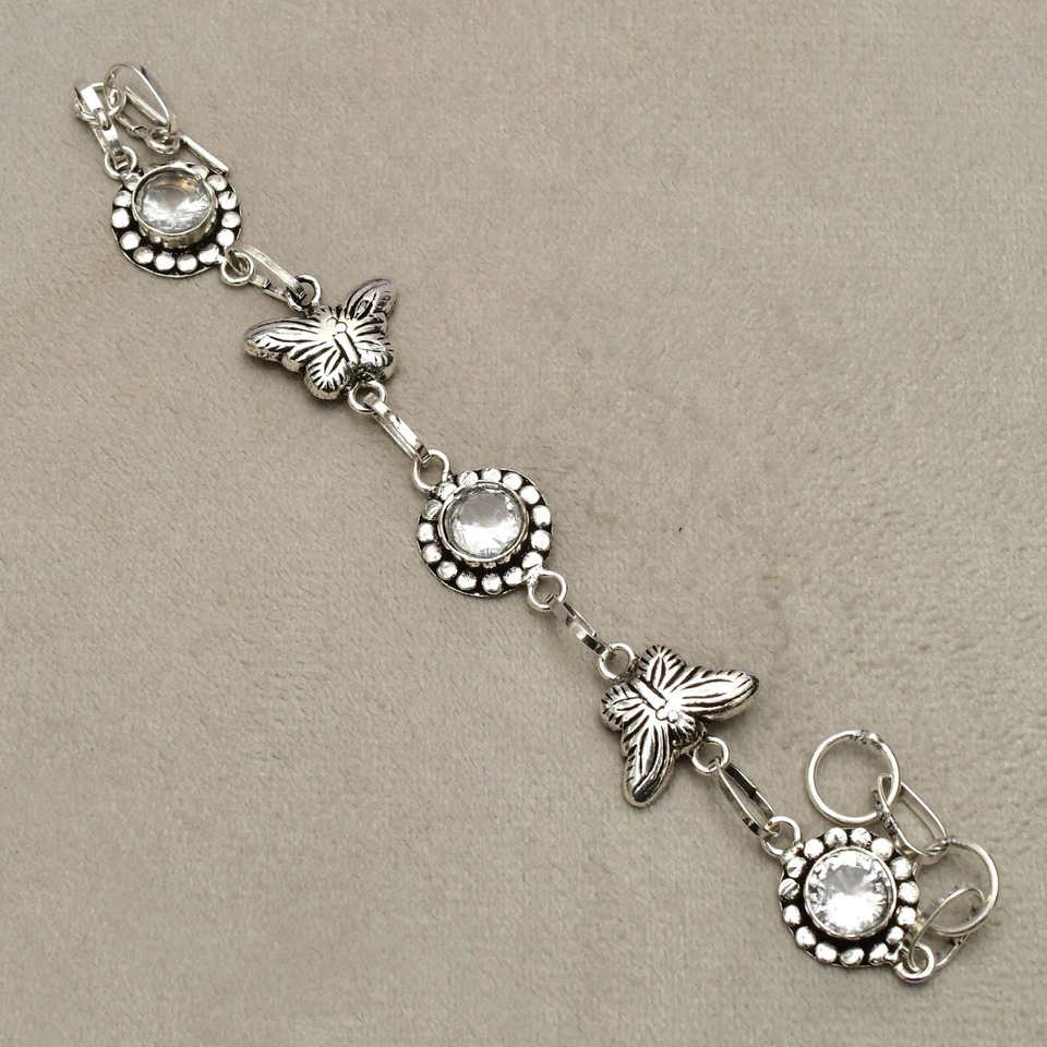 Bracciale in argento sterling 925 con pietre preziose di topazio bianco... - Immagine 1 di 4