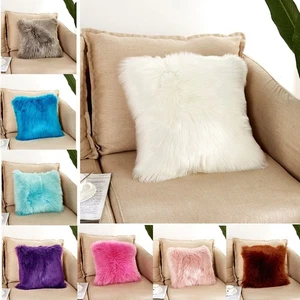 UK Faux Fur Fluffy Plush Throw Cushion Cover Pillow Case Shaggy Chair Sofa Decor - Picture 1 of 23