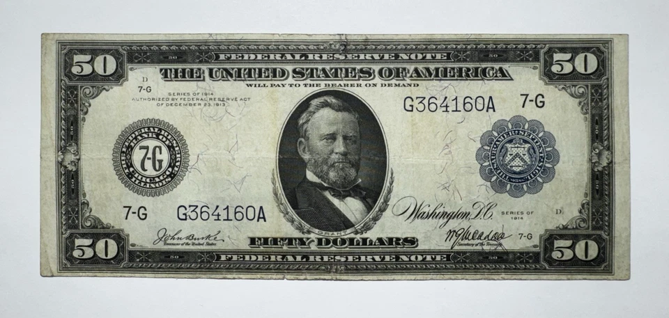 1914 $50 Federal Reserve Note, Chicago Fr. 1048 - Image 1 of 2