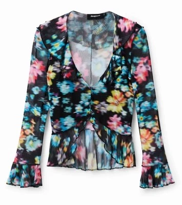Camiseta floral con volantes Desigual para mujer talla XL colorida transparente aleteo Foto 1 de 4