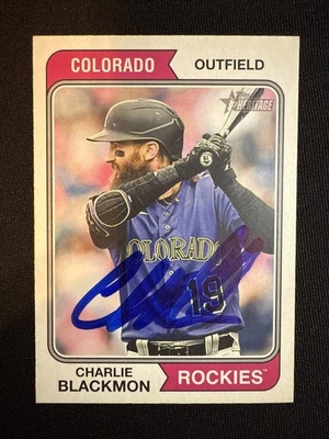 Tarjeta firmada por Charlie Blackmon Topps Heritage 2023 357 Rockies autógrafo automático Foto 1 de 2