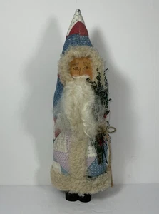 Vintage Handarbeit Weihnachtsmann Volkskunst primitiv Holz und Plüsch Patch Quilt Mantel - Bild 1 von 11