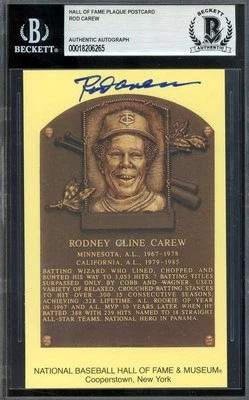 Rod Carew Beckett BAS Signed Gold Hall of Fame Plaque Postcard Autograph - Image 1 of 2