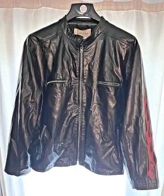 BC ETHIC - Vtg 90s FA Black Faux Leather Motorcycle Jacket Sleeve Flames Mens XL - Image 1 of 4