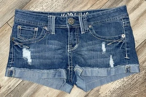 Hydraulic Jean Shorts Womens 7/8 Denim Distressed Cuffed Low Rise - Picture 1 of 5