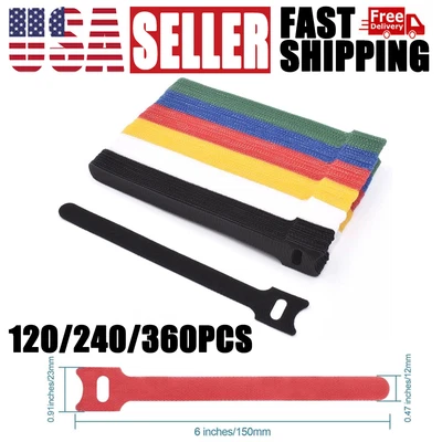 120Pcs Microfiber Cloth Cable Straps Hook Loop Reusable Fastening Cable Ties USA - Image 1 of 4