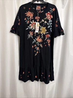 Johnny Was Andrean Black Embroidered Floral Knit Jersey Dress Women’s Size M NWT - Image 1 of 4