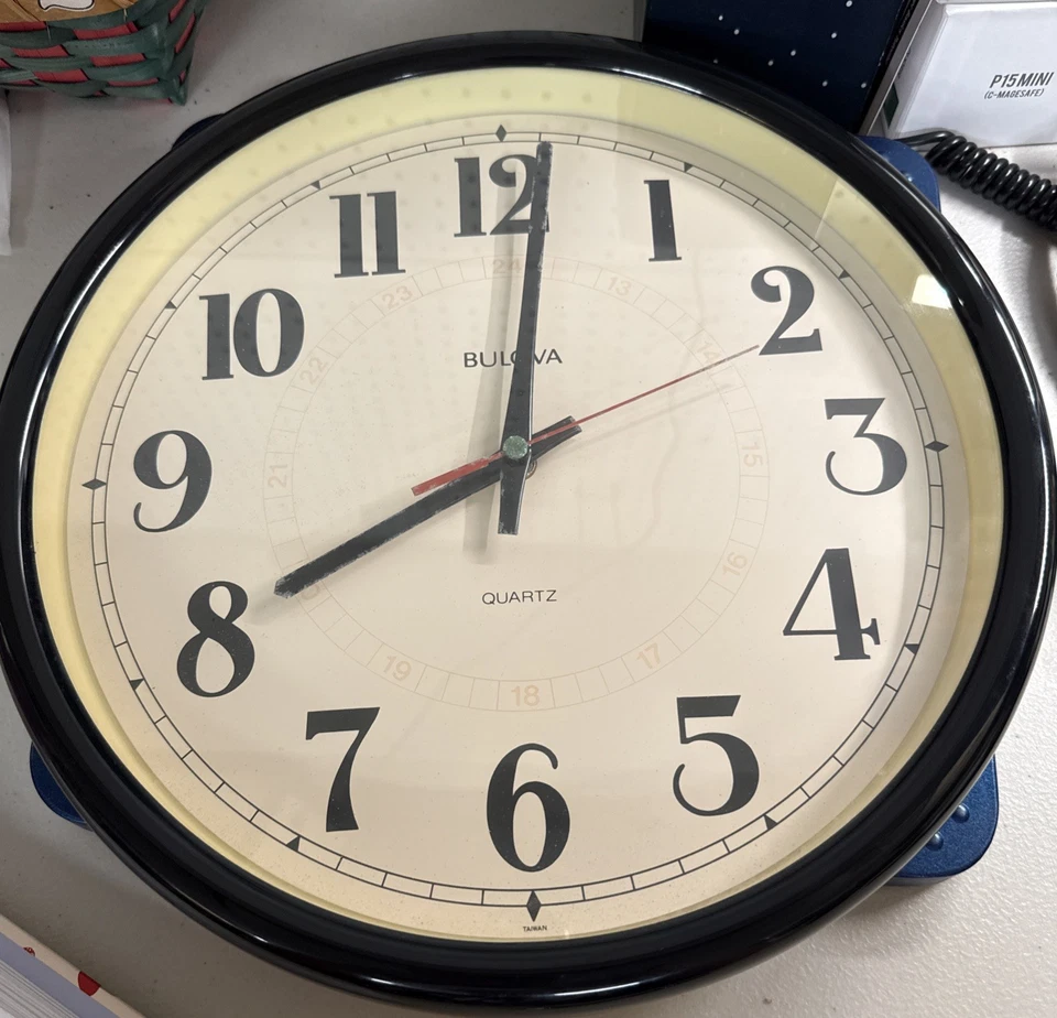 M96- Bulova C4563 Quartz Wall Clock Black Off White Dial Classic - Image 1 of 3