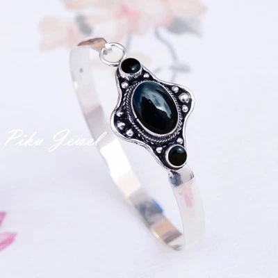 Bracciale in argento sterling 925 con pietre preziose naturali onice nera... - Immagine 1 di 4