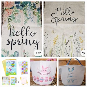 Lot 5 NEW 6Pk Cards 2 Hello Spring Garden Flag 2 Canvas Easter Basket FREE SHIP - Picture 1 of 13