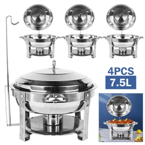 4X 7.5L Round Stainless Steel Chafing Dish Buffet Food Warmer Bain Marie Heater - Picture 1 of 13