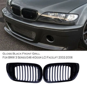 Gloss Black Front Kidney Grille Grill Cover For BMW E46 Sedan Touring 2001-2005 - Picture 1 of 6