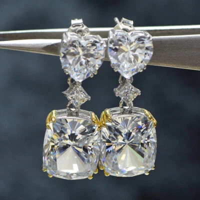 Wedding Party Gifts Oval White Fire Topaz Gems Women Silver Dangle Stud Earrings - Image 1 of 4