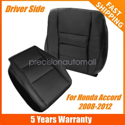 For 2008-2012 Honda Accord Leather Driver Bottom & Lean Back Seat Cover Black Foto 1 de 4