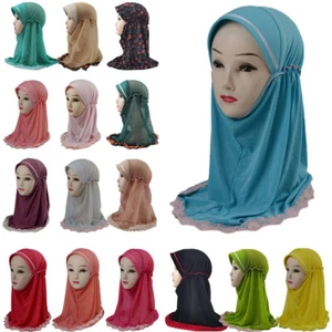 Muslim Kids Headscarf Hijab Caps Amira Wrap Shawl Girls Hijab Scarf Islamic 2-6Y - Picture 1 of 100