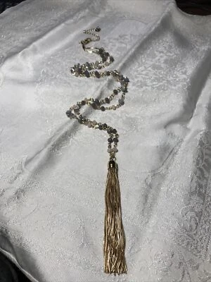 38” Bella Jack Faux Moonstone & Faceted Bead GoldTone Chain Necklace w/ Tassel - Image 1 of 4